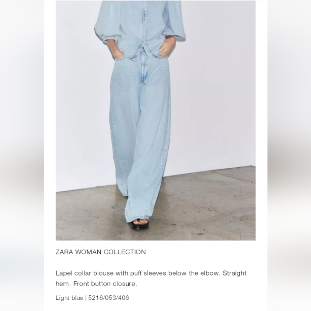 Zara Zw Collection Light Blue Denim Shirt With Puffed Sleeves Sz-XL - Picture 10 of 10